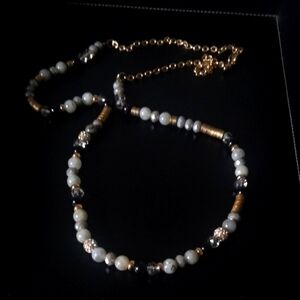 Fashionable Black, Gold and Gray Natural Stone Necklace.
